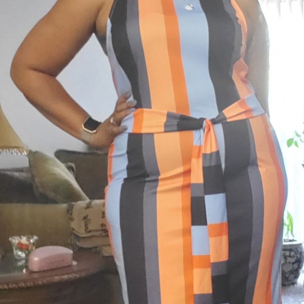 Tie Front Color Stripe Sheath Dress